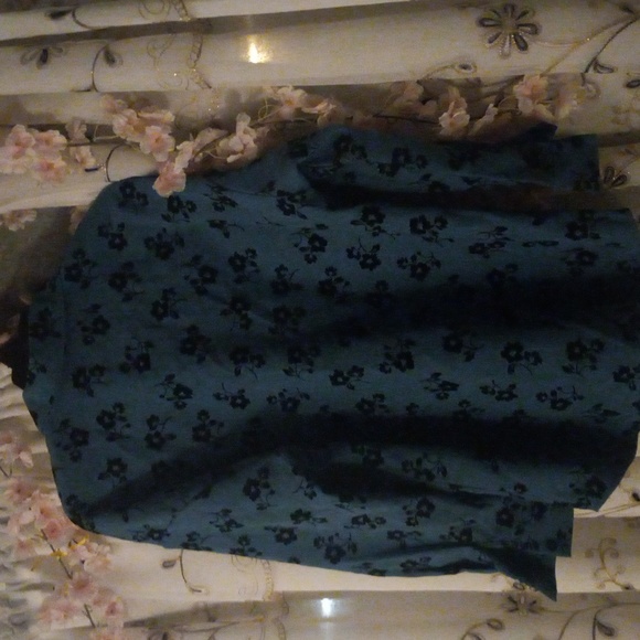 Blue Floral Long Button Sleeve Shirt - Picture 3 of 4